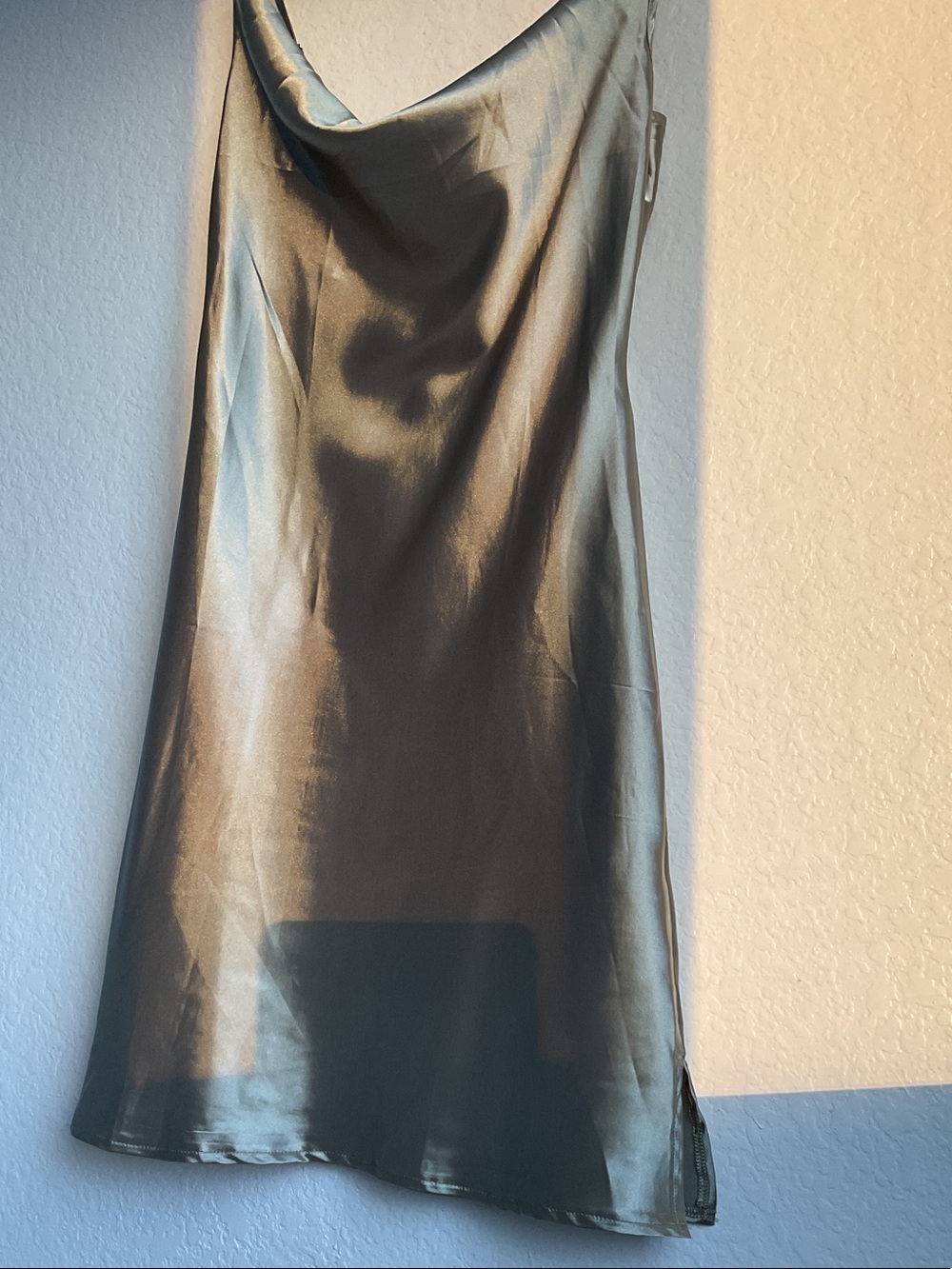 SHEIN Satin Cowl Slip Dress - Shimmering Pale Sage Green | medium